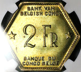 1943 NGC MS 65 Belgian Congo 1943 2 Francs Elephant GEM Coin POP 6/1 (25070102C)