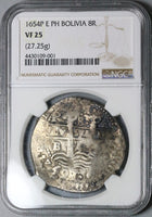 1654-P E PH NGC VF 25 Bolivia 8 Reales Cob Spain Philip IV Full Date Spain Colonial Coin (24041805C)