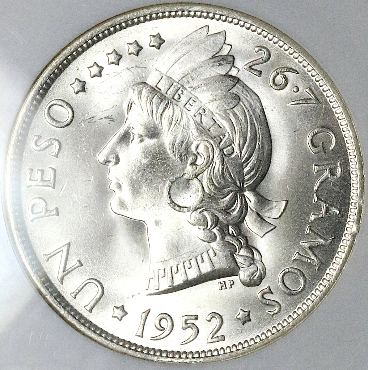 1952 NGC MS 65 Dominican Republic 1 Peso 20k Silver Dollar Coin