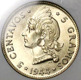 1944 NGC MS 64 Dominican Republic 5 Centavos WWII Silver Vintage Holder Coin (25042302C)