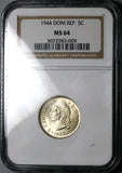 1944 NGC MS 64 Dominican Republic 5 Centavos WWII Silver Vintage Holder Coin (25042302C)