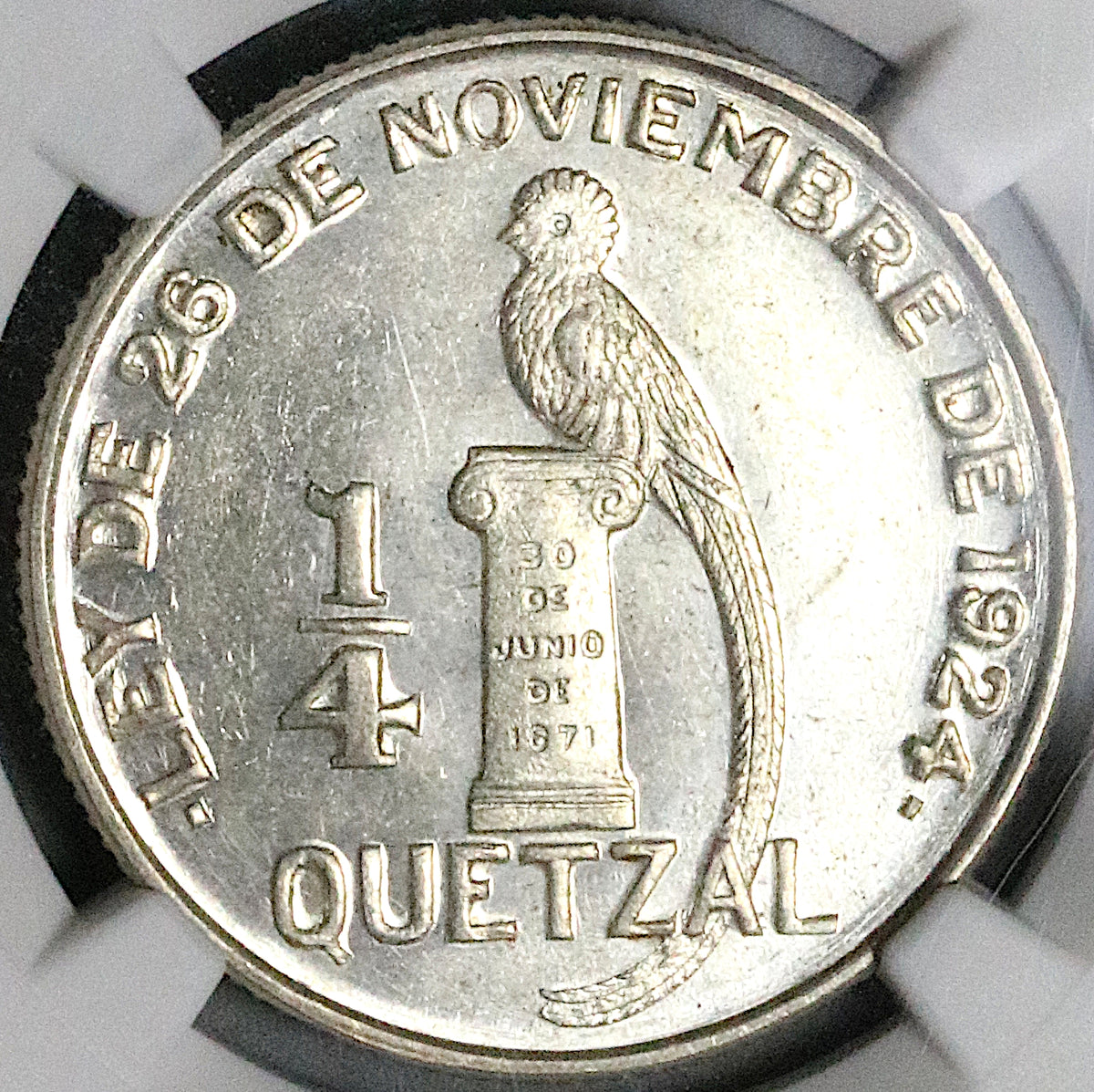 1946 NGC MS 63 Guatemala 1/4 Quetzal Bird Silver Mint State Coin