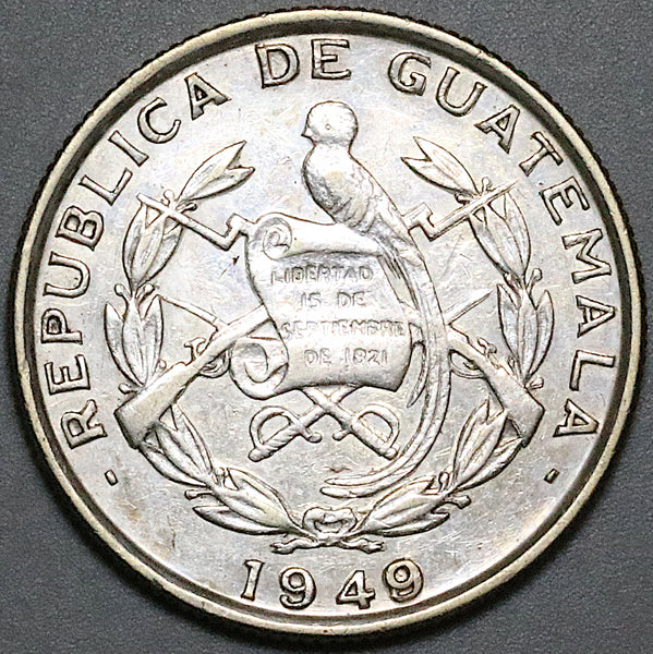 1949/8 Guatemala 1/4 Quetzal Bird AU 25k Rare Silver Coin (23123107R)