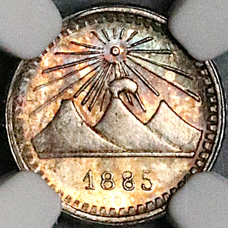 1885 NGC MS 65+ Guatemala 1/4 Real Volcanoes Key Silver Gem BU