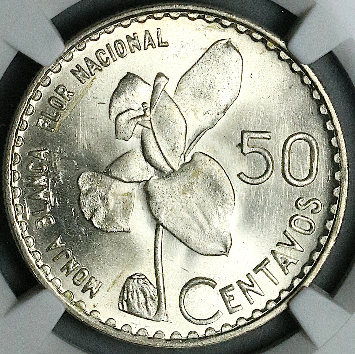1963 NGC MS 64 Guatemala 50 Centavos White Nun Orchid Flower