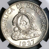 1937 NGC MS 62 Honduras 1 Lempira Chieftain Silver Coin (23082004D)