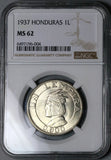 1937 NGC MS 62 Honduras 1 Lempira Chieftain Silver Coin (23082004D)