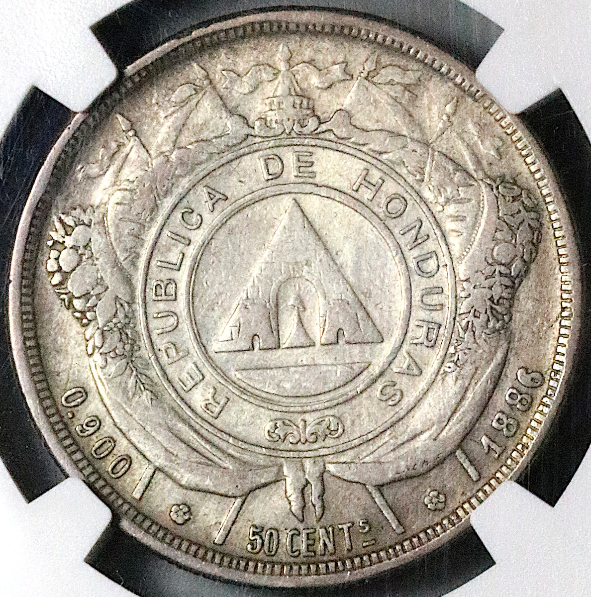 1886/5 NGC VF Honduras 50 Centavos Pyramid Rare Overdate