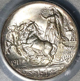1917 PCGS MS 64 Italy 1 Lira Horses Chariot Silver Mint State Coin (21101705D)
