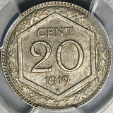 1919 PCGS MS 63 Italy 20 Centesimi Overstruck KM 28 Coin POP 1/2 (24081803C)