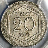 1919 PCGS MS 63 Italy 20 Centesimi Overstruck KM 28 Coin POP 1/2 (24081803C)