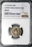 1919 NGC MS 65 Italy 20 Centesimi Overstruck KM 28 Coin POP 4/0 (25090704C)