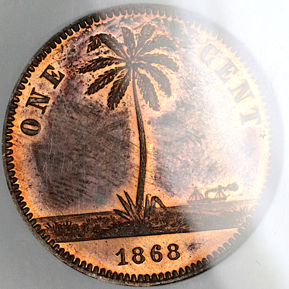1868 NGC PF 63 RB Liberia 1 Cent Rare Proof Pattern PN15 Copper