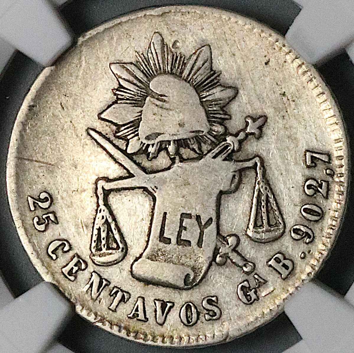 1883/2-Ga NGC Fine Mexico 25 Centavos Guadalajara Mint Rare Silver