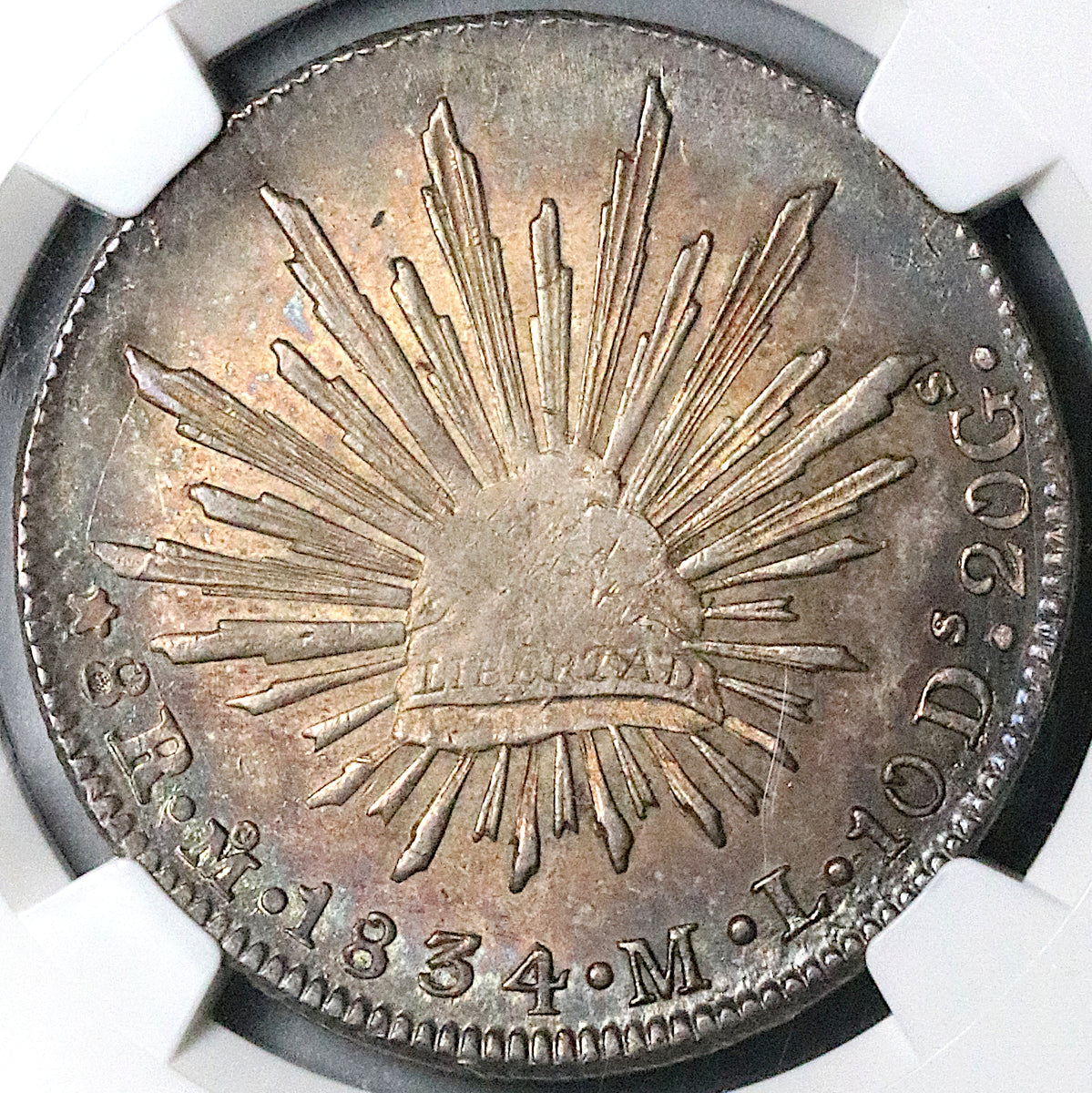 1834-Mo NGC MS 63 Mexico 8 Reales Cap Rays Rare Silver Coin POP 3