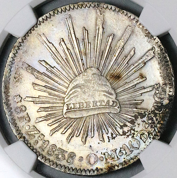 1838-Zs NGC UNC Mexico 8 Reales Zacatecas Mint Cap Rays Scarce Silver Coin (24042601C)