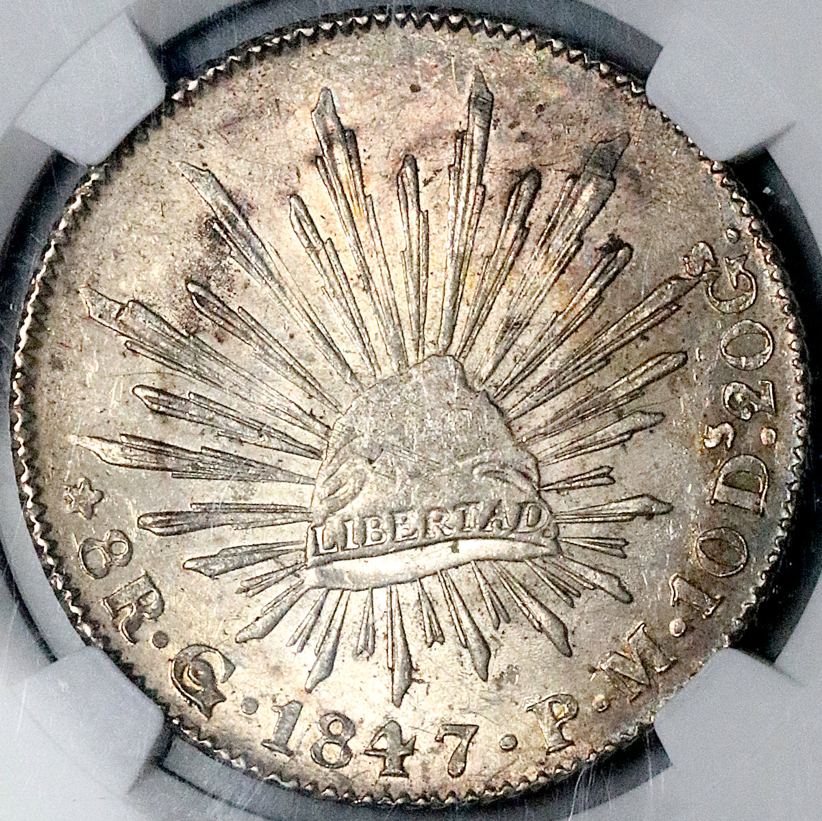 1847-Go NGC MS 61 Mexico 8 Reales Guanajuato Cap Rays Silver Coin