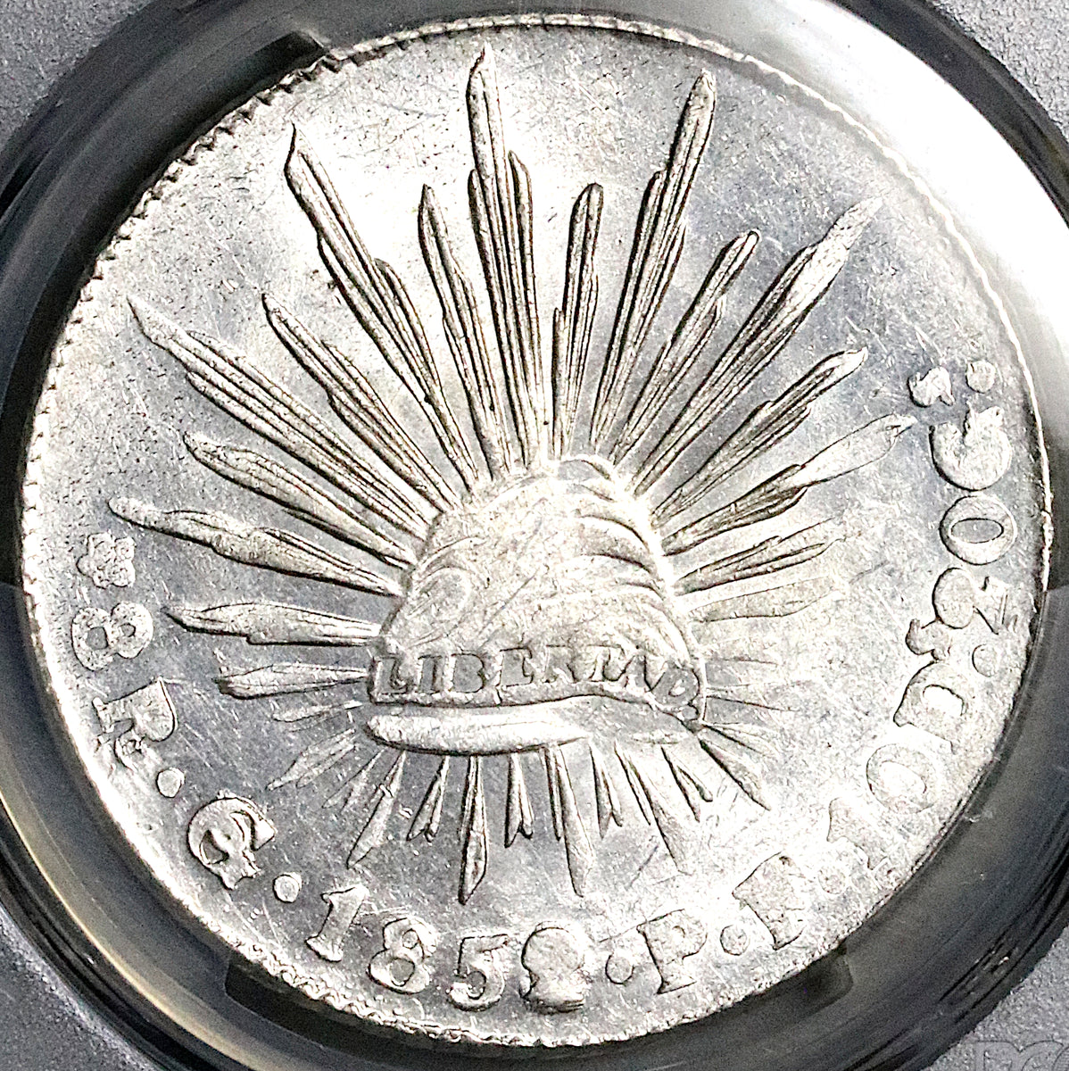 1852-Go PCGS MS 62 Mexico 8 Reales Guanajuato Cap Rays Rare Coin