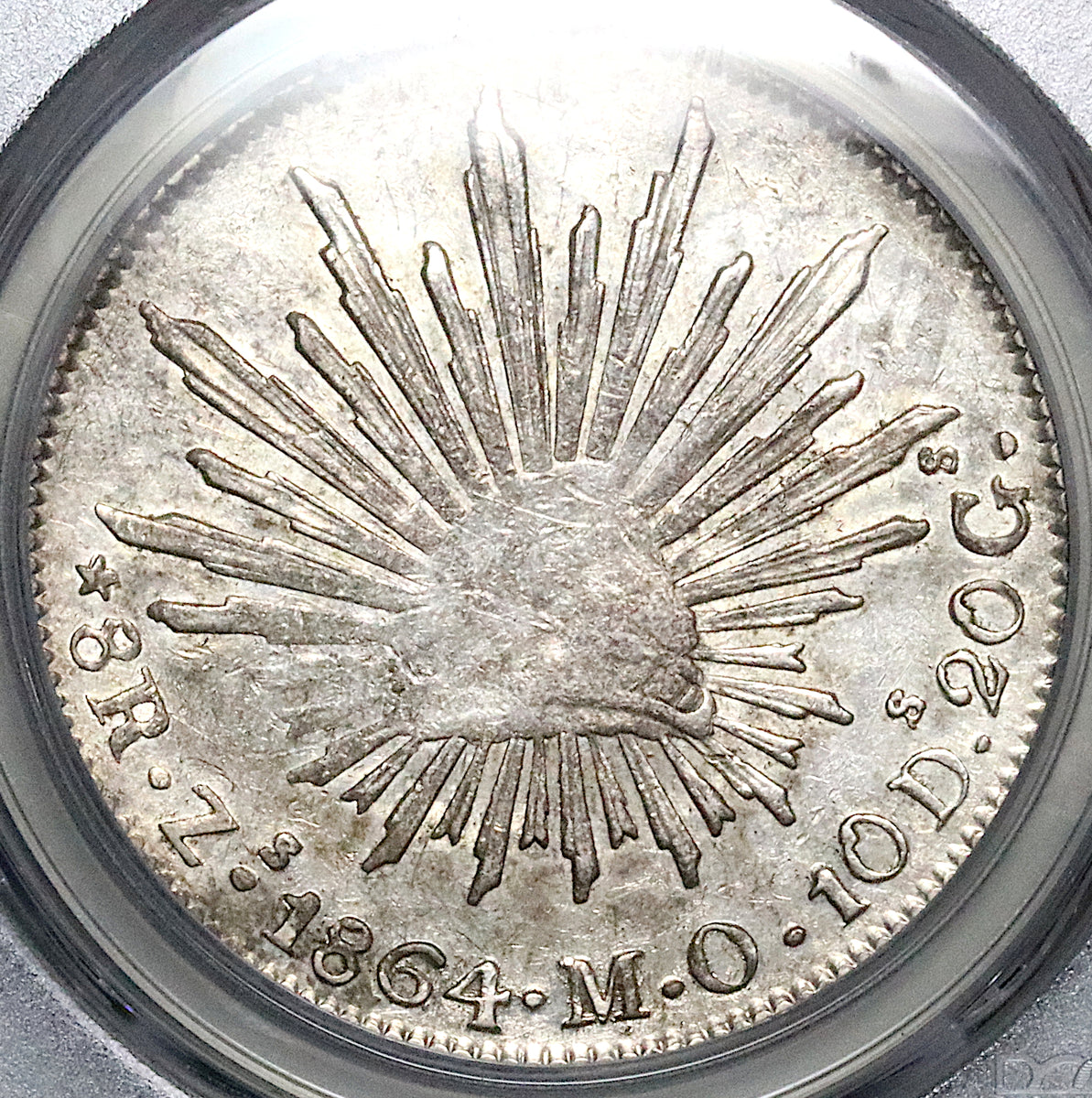 1864-Zs MO PCGS AU 53 Mexico 8 Reales Zacatecas Cap Rays Silver