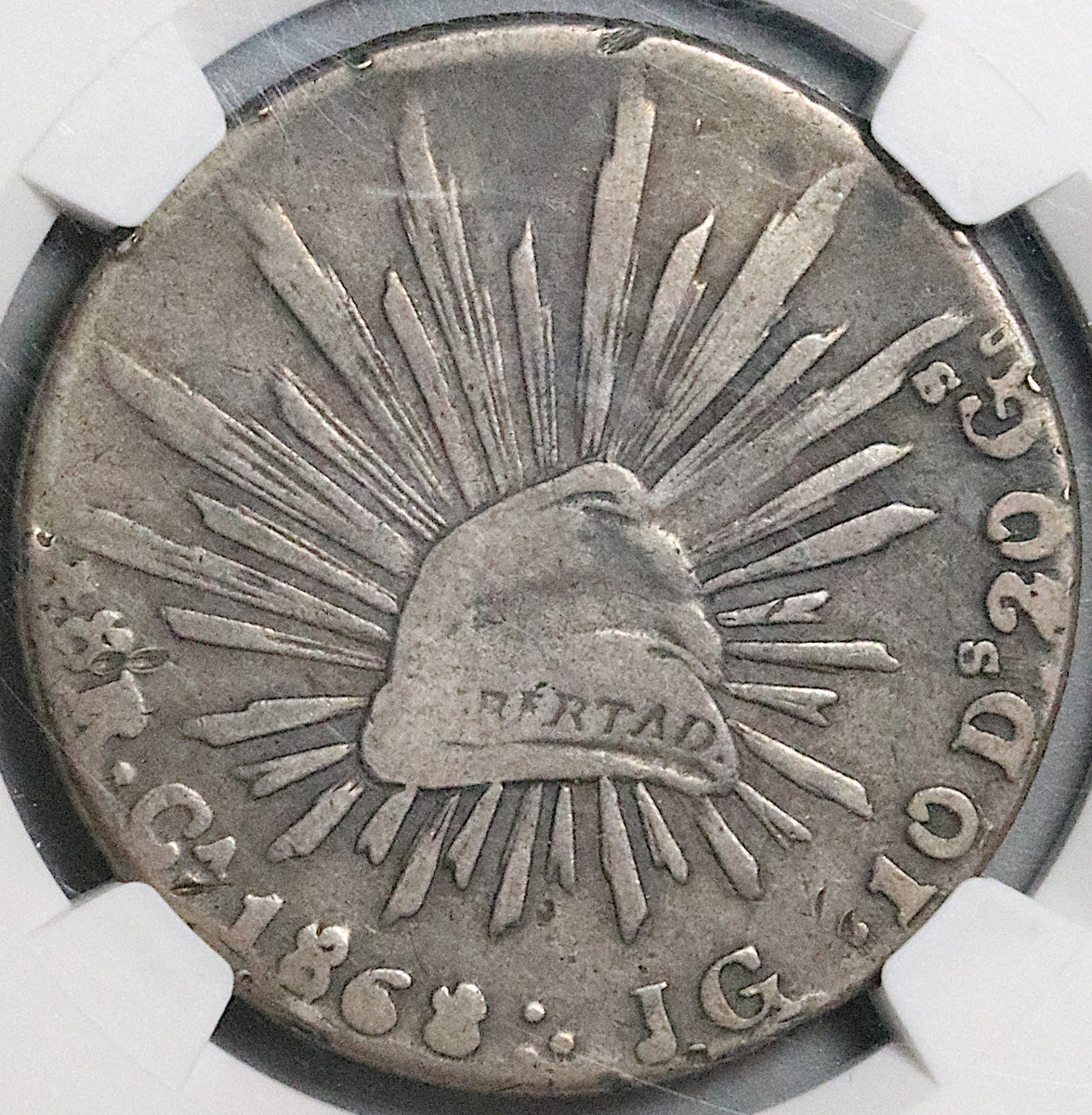1868-Ca JG NGC VG 10 Mexico 8 Reales Chihuahua Mint Rare Silver