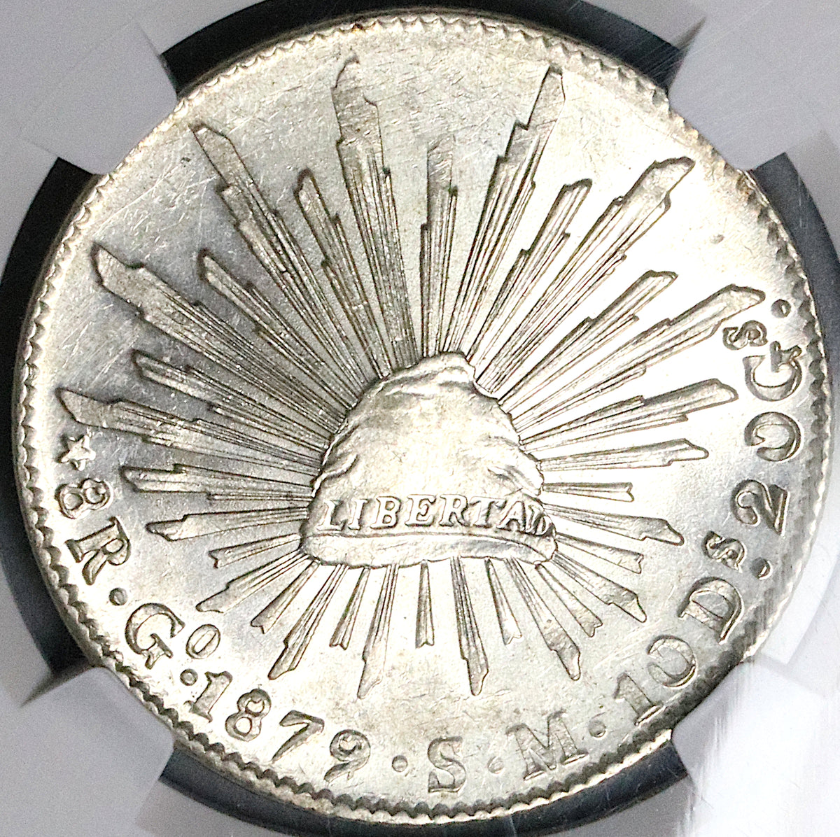1879/8-Go NGC MS 62 Mexico 8 Reales Rare Guanajuato Overdate