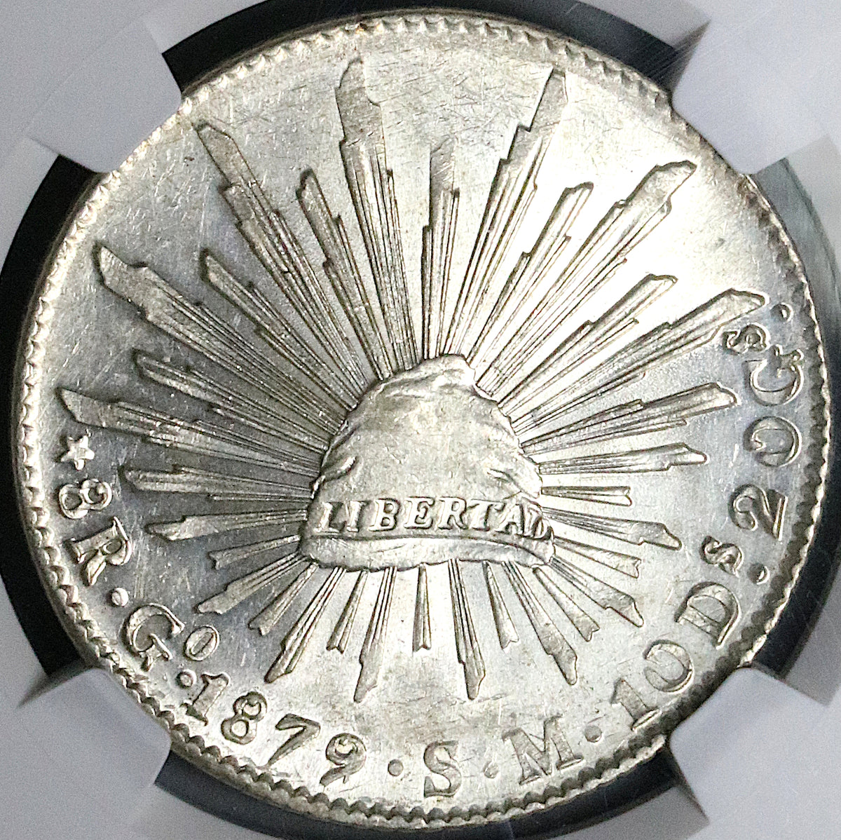 コロスケ　２個 1879/8-Go NGC MS 62 Mexico 8 Reales Rare Guanajuato Overdate