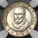 1936 NGC MS 64 Nicaragua 10 Centavos Volcanos Cordoba Silver Coin (24111003C)