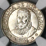 1936 NGC MS 64 Nicaragua 10 Centavos Volcanos Cordoba Silver Coin (24111003C)