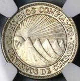 1936 NGC MS 64 Nicaragua 10 Centavos Volcanos Cordoba Silver Coin (24111003C)