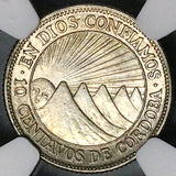 1936 NGC MS 64 Nicaragua 10 Centavos Volcanos Cordoba Silver Coin (24111003C)