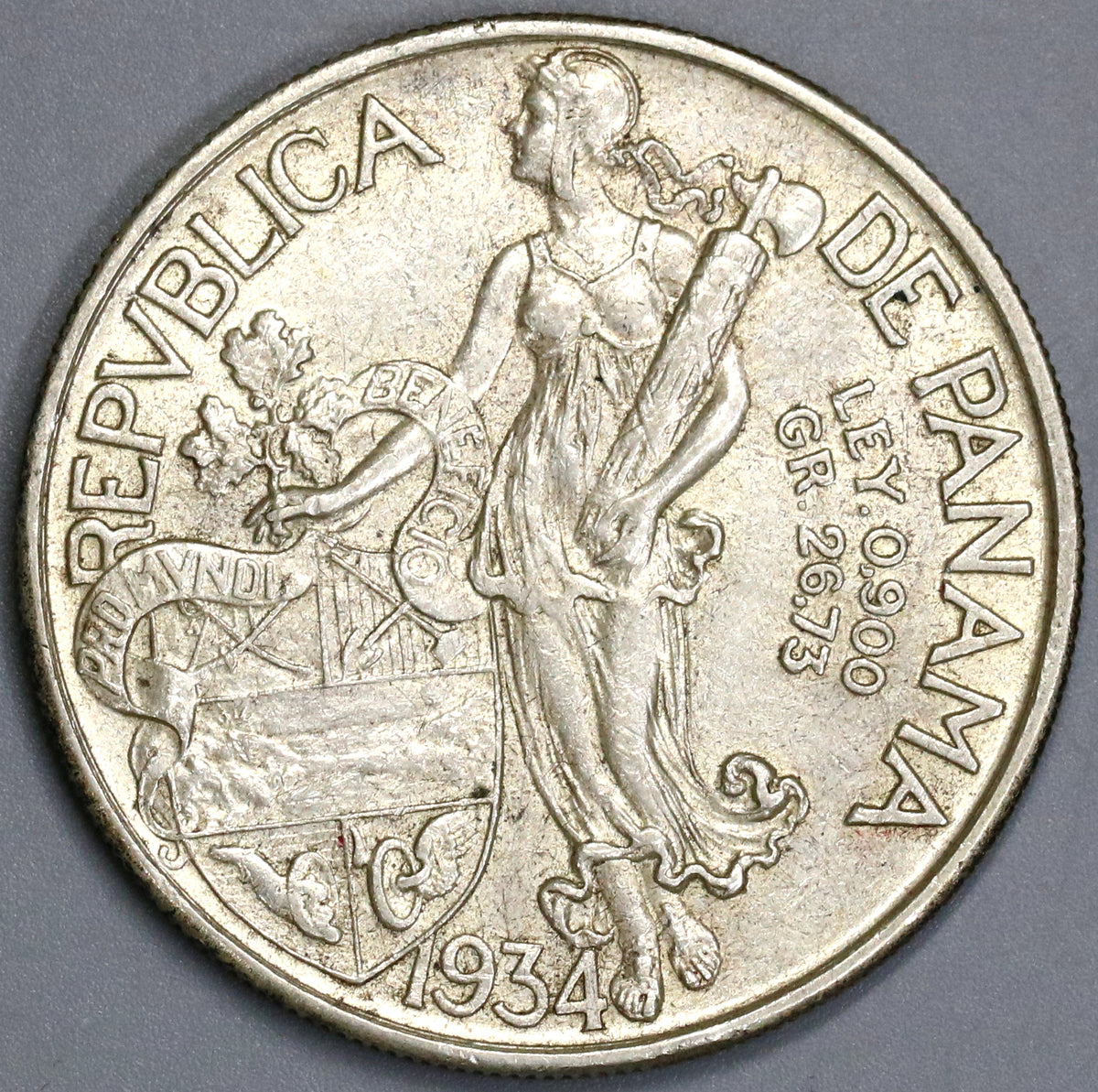 1934 Panama Balboa AU 90% Silver Dollar Coin (24090502R
