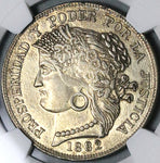 1882 NGC AU 55 Peru 5 Pesetas Ayacucho Mint Scarce Chile Occupation Silver Coin (23040902D)