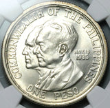 1936 NGC MS 64+ Philippines Murphy Quezon Peso Commemorative Silver Coin (25080801D)