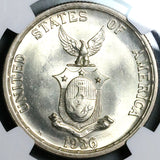 1936 NGC MS 64+ Philippines Murphy Quezon Peso Commemorative Silver Coin (25080801D)