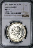 1936 NGC MS 64+ Philippines Murphy Quezon Peso Commemorative Silver Coin (25080801D)
