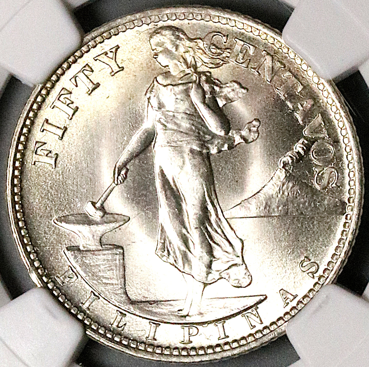 米領 フィリピン 1945 NGC MS65 50センタボ 銀貨 マヨン火山 phil_50c_1945s_ms65_o2_1200x12