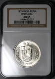 1935 NGC MS 65 India 1 Rupia Goa Portugal Colony Gem Silver Coin (25042502C)