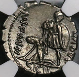 71 BC NGC Ch XF Aquillius Roman Republic Denarius Virtus Sicilia  (24081702C)