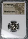 71 BC NGC Ch XF Aquillius Roman Republic Denarius Virtus Sicilia  (24081702C)