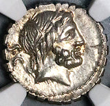 83 BC NGC Ch AU Balbus Roman Republic Denarius Serratus Victory Quadriga Historic Anti-Sulla Coin (25082701C)