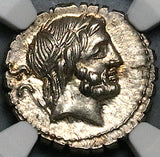83 BC NGC Ch AU Balbus Roman Republic Denarius Serratus Victory Quadriga Historic Anti-Sulla Coin (25082701C)