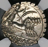 83 BC NGC Ch AU Balbus Roman Republic Denarius Serratus Victory Quadriga Historic Anti-Sulla Coin (25082701C)