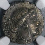 48 BC NGC XF Albinus Bruti Brutus Roman Republic AR Denarius Pietas Julius Caesar Assassin Silver Coin (25090703D)