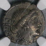 48 BC NGC XF Albinus Bruti Brutus Roman Republic AR Denarius Pietas Julius Caesar Assassin Silver Coin (25090703D)