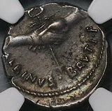 48 BC NGC XF Albinus Bruti Brutus Roman Republic AR Denarius Pietas Julius Caesar Assassin Silver Coin (25090703D)