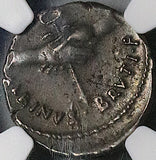 48 BC NGC XF Albinus Bruti Brutus Roman Republic AR Denarius Pietas Julius Caesar Assassin Silver Coin (25090703D)