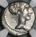 46 BC NGC XF Carisius Roman Imperatorial Denarius Sphinx Aphrodisian Sibyl (24091501C)