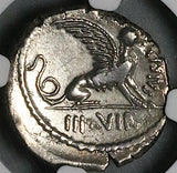 46 BC NGC XF Carisius Roman Imperatorial Denarius Sphinx Aphrodisian Sibyl (24091501C)