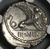 46 BC NGC XF Carisius Roman Imperatorial Denarius Sphinx Aphrodisian Sibyl (24091501C)