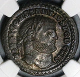 295 NGC AU Constantius I Caesar Nummus Follis Roman Empire Cyzicus Mint Genius (25071302C)